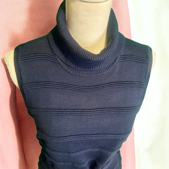 Calvin Klein Sleeveless Ribbed Turtleneck Sweater Dress with Belt in “Ink” Sz M - Picture 3 of 12
